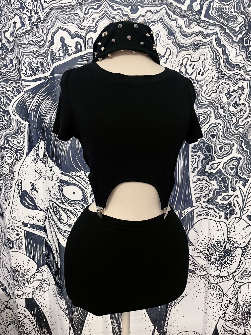 Black Cutout Mini Dress with Clip Ons